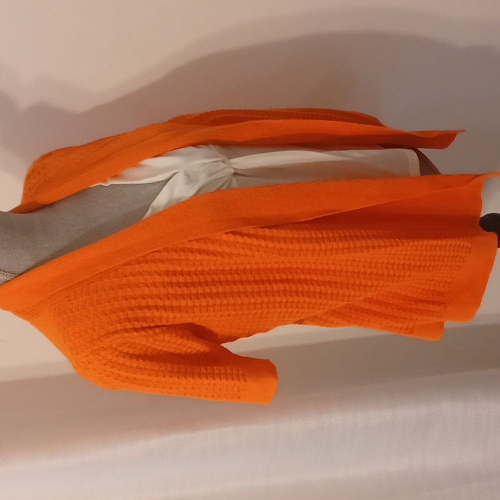 Fred David Sweater PS  2-piece Look Slip on SS White/Orange Cotton Knit NWT